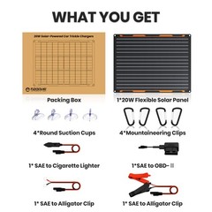 20W 12V Solar Panel Portable Waterproof Battery Charger Maintainer Cig Alligator