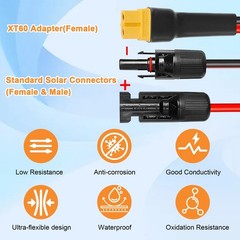25FT 10AWG XT60 Solar Extension Cable – Male to Female Connector for Power Stati