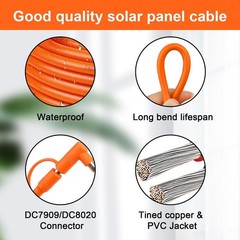 Solar Panel Connector to DC 8mm Adapter Cable 15FT 12AWG 14AWG – Compatible +2.0