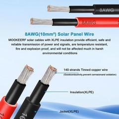 Solar Panel Extension Cable – 8AWG 20FT Solar Wire with Female & Male Waterpr…