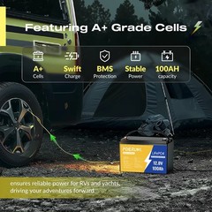 POERUNI 12V 100Ah LiFePO4 Lithium Battery Deep Cycles With BMS 100Ah for Marine