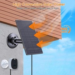 2W Solar Panel for Security Cameras with USB and USB-C Port, Black Solar Panel