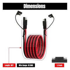 10AWG SAE Extension Cable 10FT for Solar Panel RV Battery Automotive & Marine