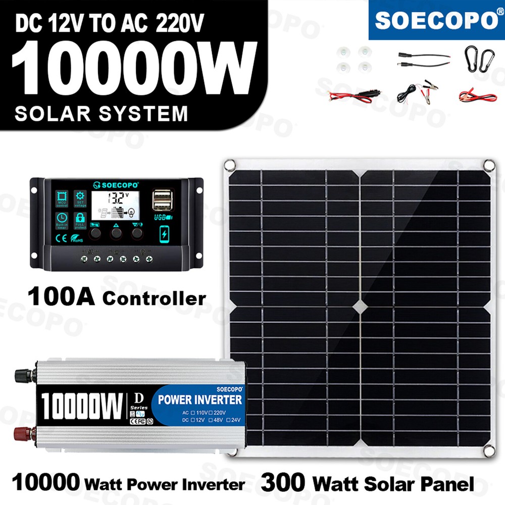 10000W Power Inverter Solar Generator With 300W Solar Panel Home Complete Kit