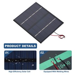 5 Mini 6V 1.68W 280mA Solar Panels with Cable for 110x92mm