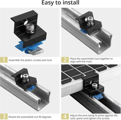 Solar Panel Mounting Kit with 10 End Clamps for Various Roof Types, Black