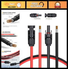 20FT Solar Extension Cable 10AWG with Male/Female Connectors & Extra Adapters