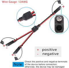 12AWG SAE Y Splitter 1 to 2 Extension Cable with Waterproof Cap 1Ft SAE to 2 SAE