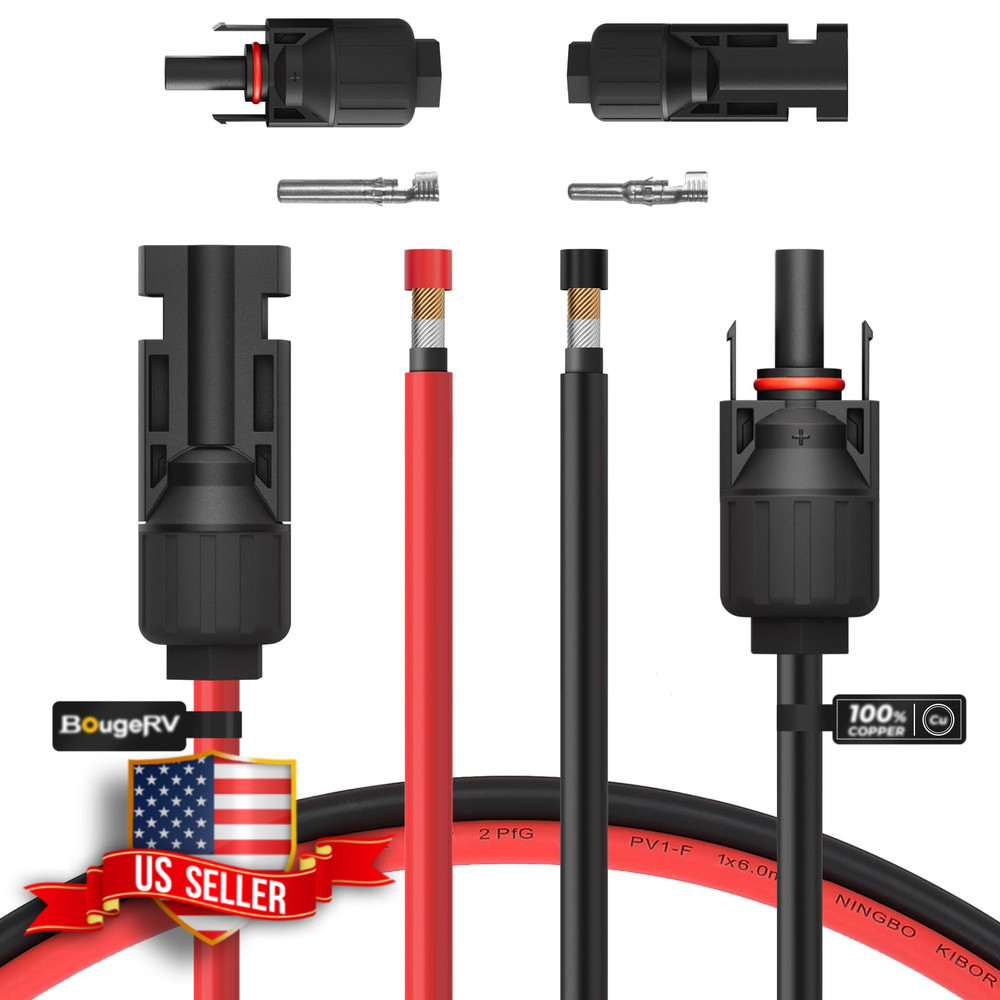 BougeRV 10AWG Solar Extension Cable Kit 10FT Red and Black with Connectors