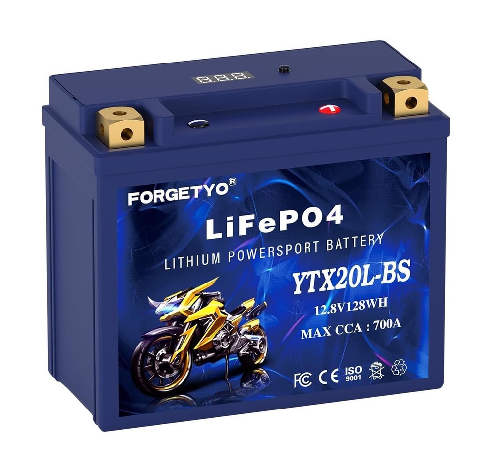 Lithium Motorcycle Battery, Forgetyo YTX20L-BS LiFePO4 Battery, 12V 10AH 700A…
