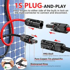 2X50 Feet Solar Panel Extension Cable- 10AWG Solar Cable Solar Panel Cable with