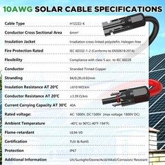 Oududianzi Solar Extension Cable 50Ft, Solar Wire 10AWG, 10 Gauge Tinned Copp…