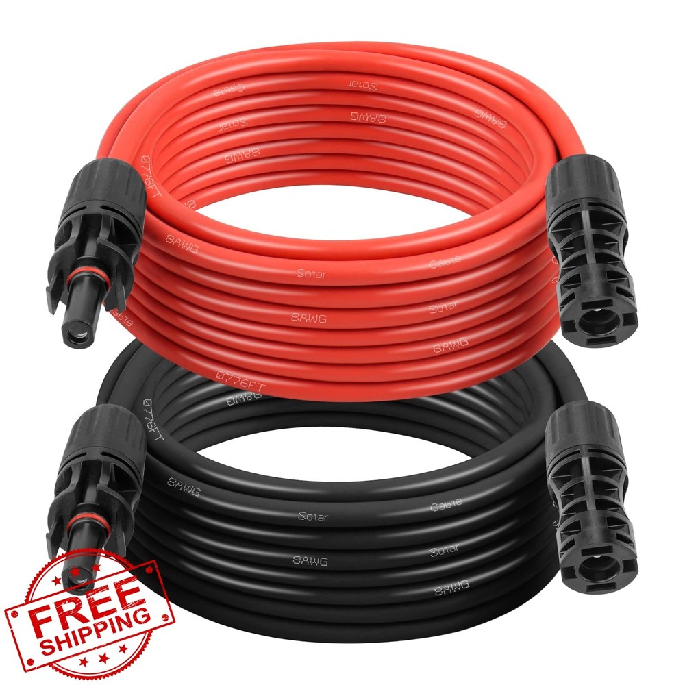 XRDS-RF 8AWG 20FT Solar Extension Cable 2pk Red Black