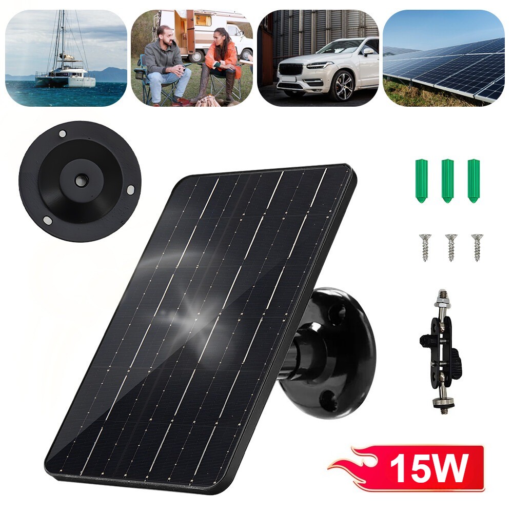 15W/5V Solar Panel For Ring Camera Spotlight Stick Up Cam Battery Charger Kit