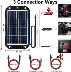 Waterproof 10W 12V Solar Battery Charger & Maintainer Pro, Built-In Ultrasmart M