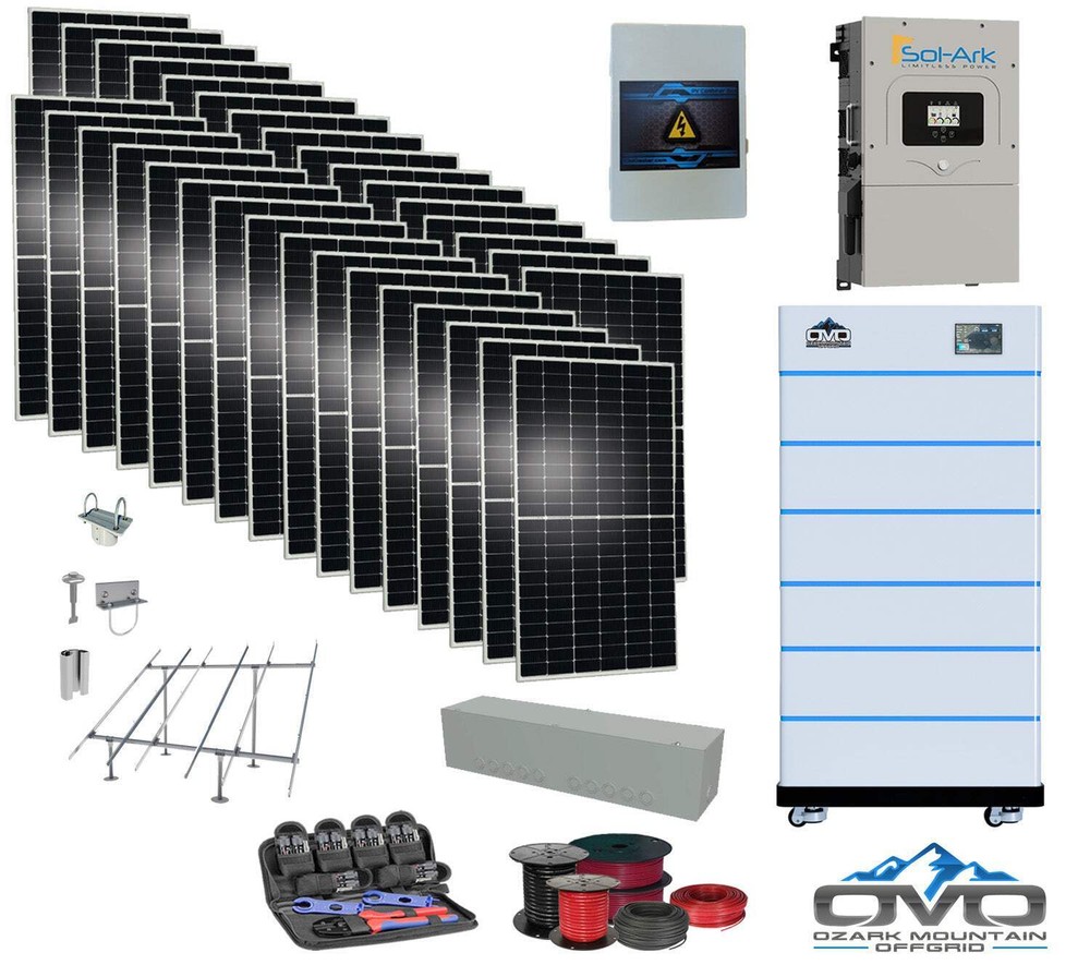 17KW Complete Offgrid Solar Kit – 15K Sol-Ark Inverter + 30.72KW OMO Stack Lithi