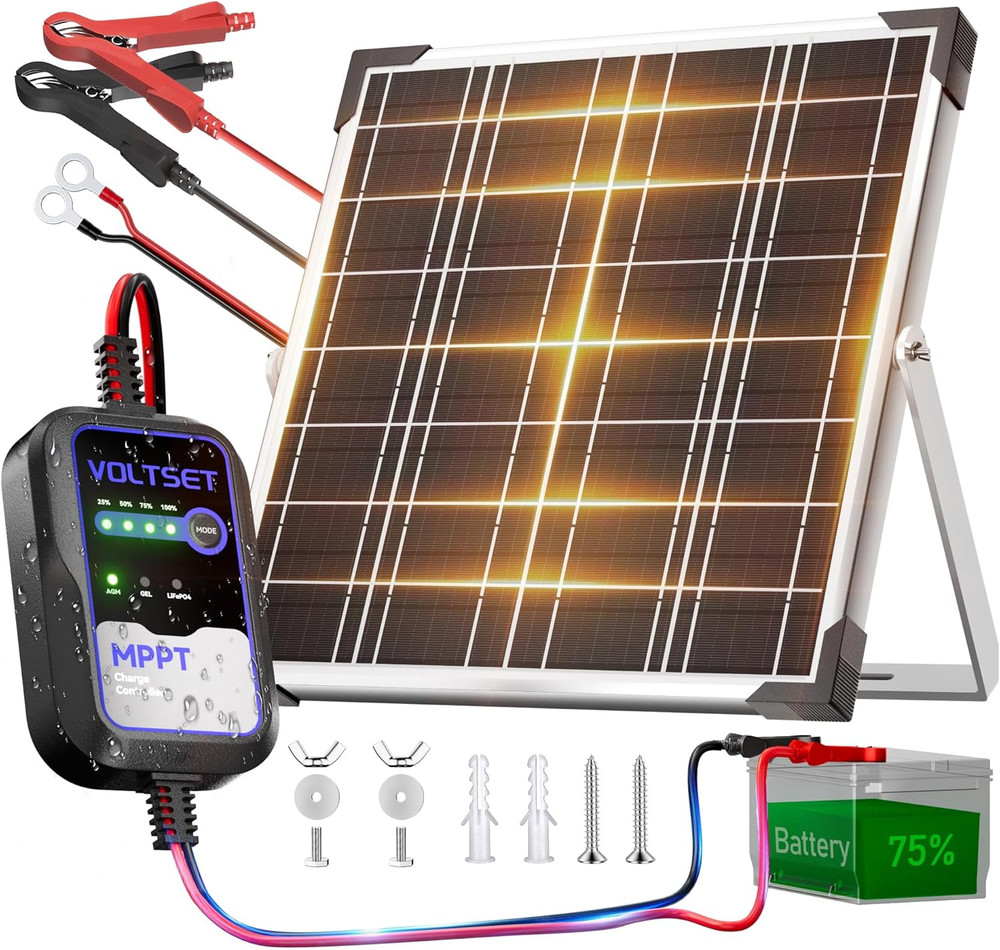 Voltset 20W 12V Solar Panel Battery Charger Trickle Maintainer Kit | Smart MPPT