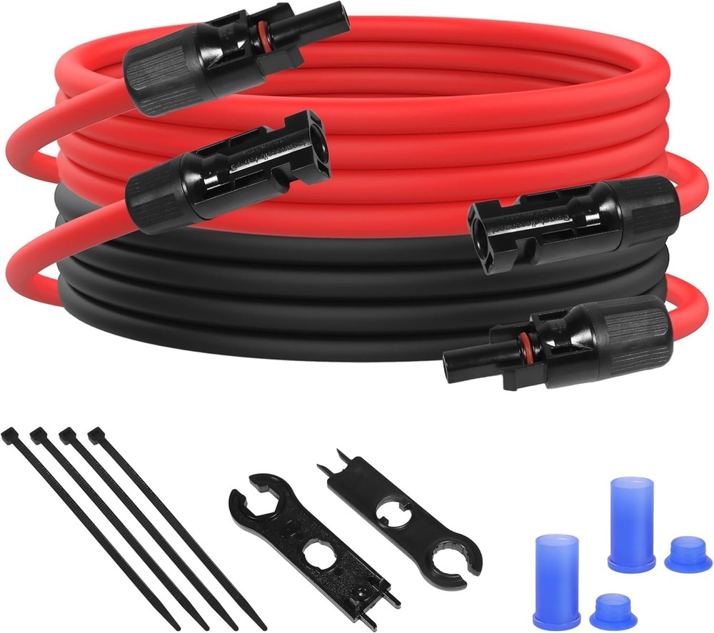 10FT Black Red Solar Panel Extension Cable Wire Solar Connector 10AWG Gauge