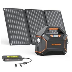 155Wh Solar Generator with Solar Panel Included 30W Portable Black Orange