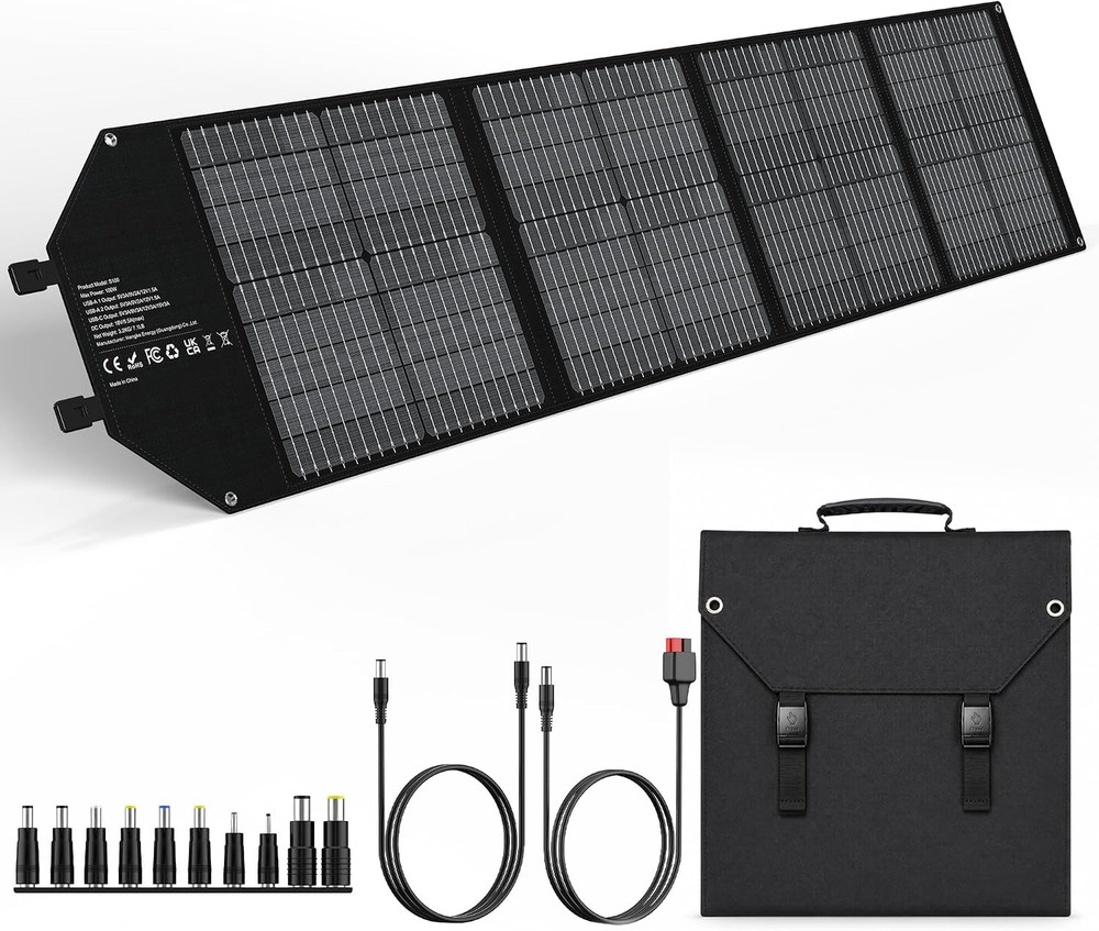 100W Portable Solar Panel Charger – 24% Efficiency, USB Outputs, Waterproof