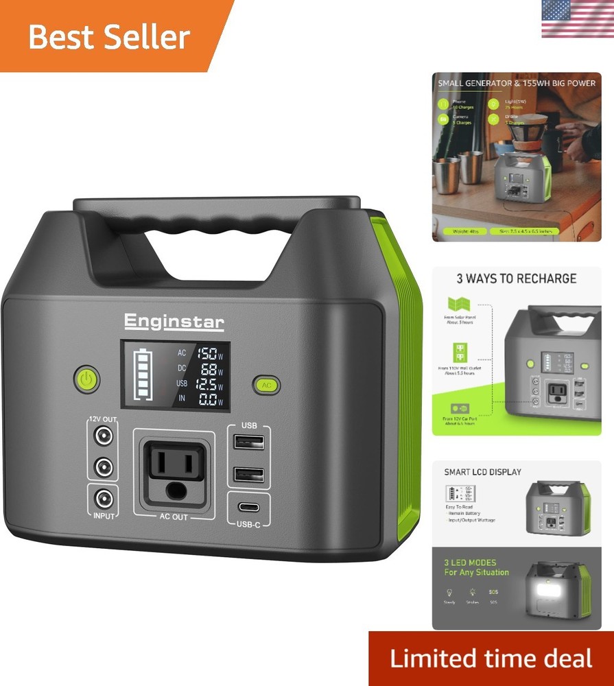 150W Portable Power Station with 110V AC Outlet & 6 Outputs – Ideal for Camping