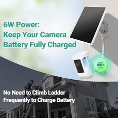 6W Solar Panel Charger for Ring Camera, USB-C & Barrel Plug, Waterproof, 16ft Ca