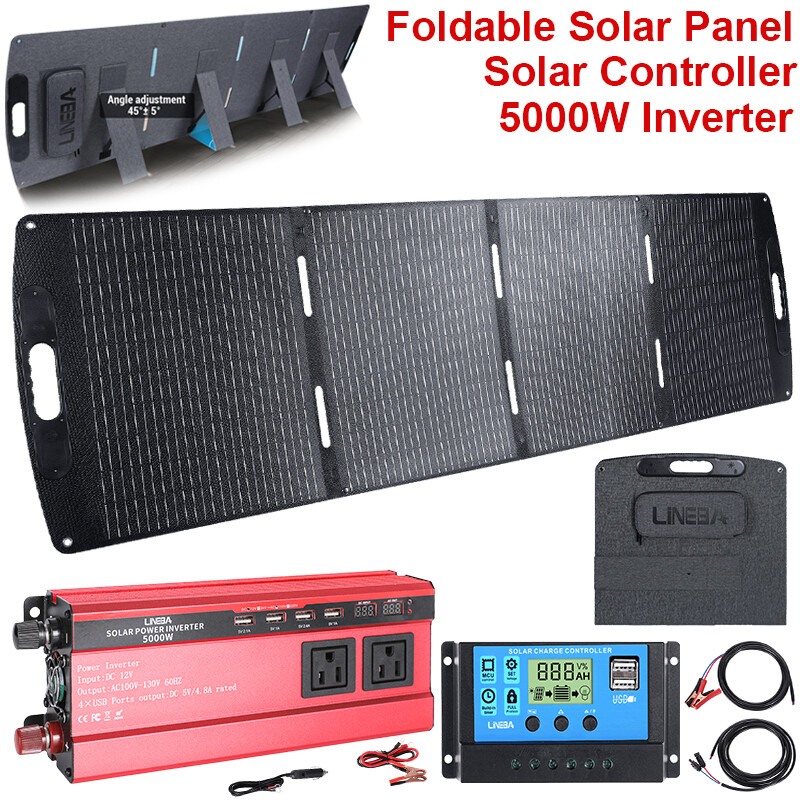 Foldable 200W 100W Monocrystalline Solar Panel (w/ Inverter) RV Boat Camper Home
