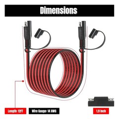 SAE 14AWG 12FT Extension Cable with Polarity Adapter for Solar RV Battery Marine