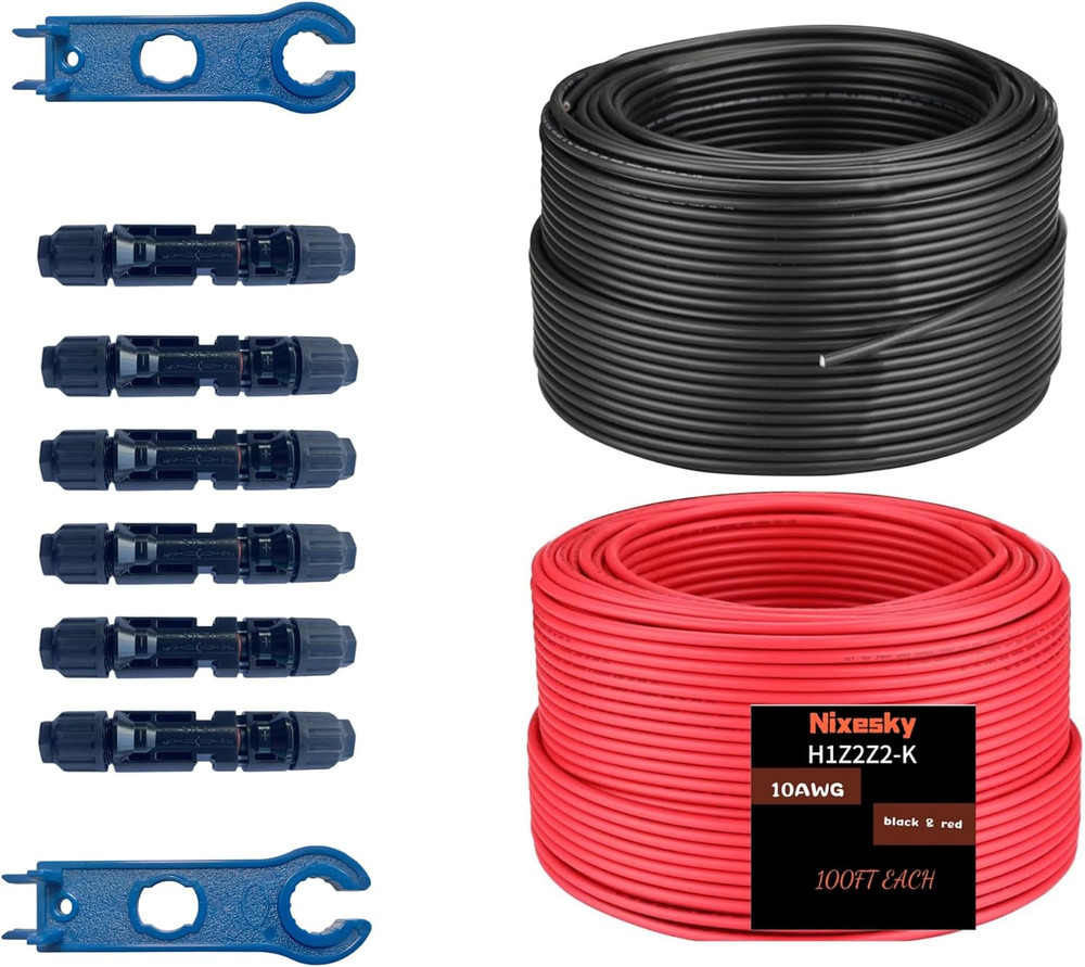 Solar Cable 100Ft 30M 10 Awg Wire, 100FT Black + 100FT Red 10 Gauge Wire Solar E