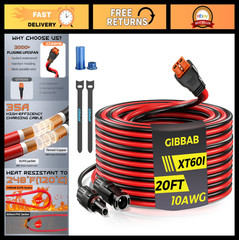 20FT 10AWG Solar Panel Connector to XT60i Adapter Extension Cable with Caps & Ti