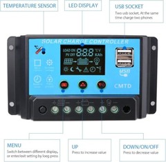 Sunix 20A 12V/24V Solar Charge Controller Charge Regulator Intelligent, USB Port