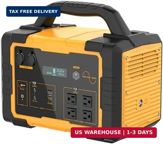 1000W Portable Power Station 1024Wh LiFePO4, (2000W Peak) Backup Battery, Solar