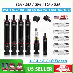 10A 15A 20A 30A 32A in-line Fuse Holder w/Fuses Solar Panel Connectors DC 1000V
