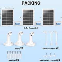 7W Solar Panel Charger for Ring Cameras, Waterproof 10FT USB-C Cable, 3-Pack