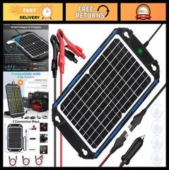 12W 12V Waterproof Solar Battery Charger & Maintainer, MPPT Controller, Trickle