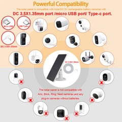 Universal Solar Panel for Ring Spotlight Stick Up Cam Battery Charger 10ft Cable