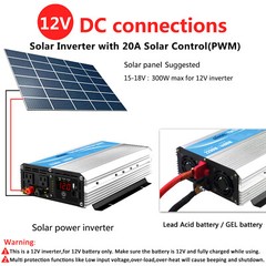 Pure Sine Power Inverter 2200W 12V/120V 20A Solar Controller USA Transistor