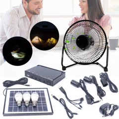 Solar Power Panel Kit Outdoor Camping USB Charging System W/ LED Light & 8″ Fan