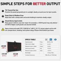 300W Portable Foldable Solar Panel Kit, Compact 19.3×37.4in Design 15.2lb wit…