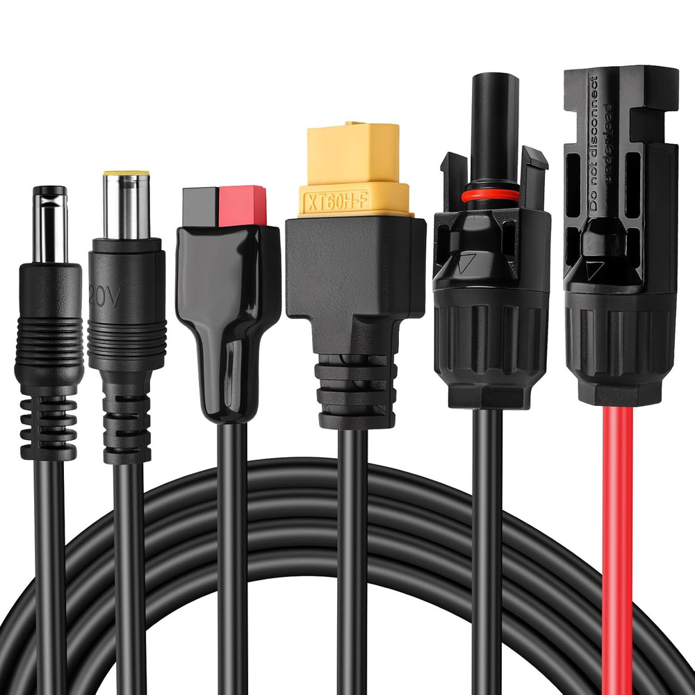 Solar Panel Extension Cable Kit, 4-In-1 Solar Connector with XT60/DC7909/DC5521,