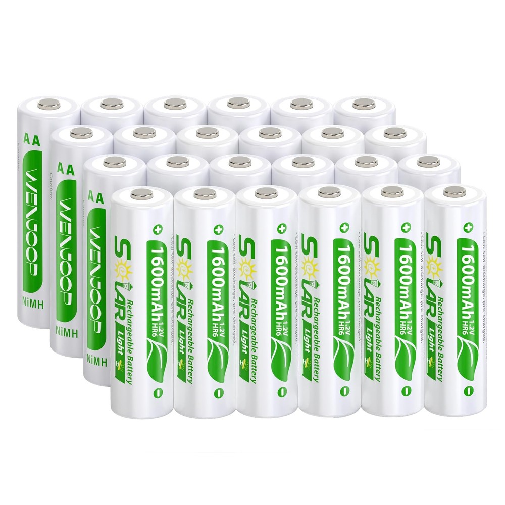 24 Pack AA Rechargeable Batteries for Solar Lights, 1600mAh NiMH 1.2V Prechar…