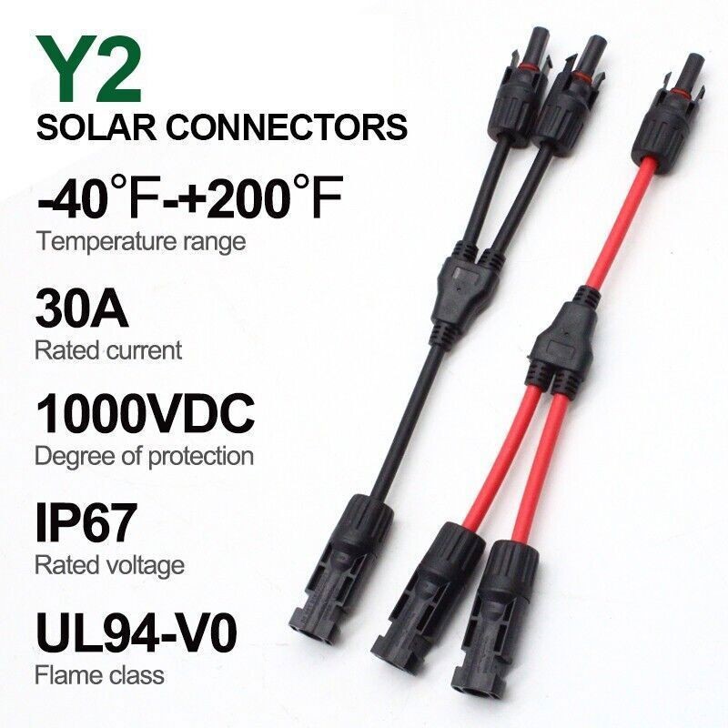 Y Branch Solar Panel Connector Cable 30A 1 to2 Parallel Adapter Waterproof US